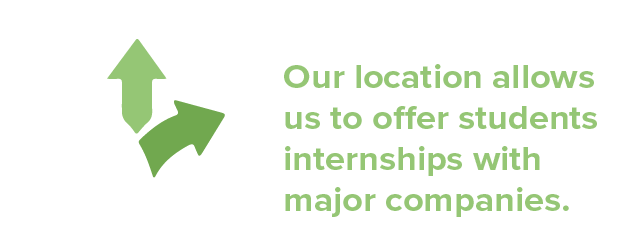 Out location allows us to offer students internships with major companies.