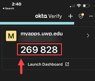 Example image of Okta Verify 6-digit authentication code