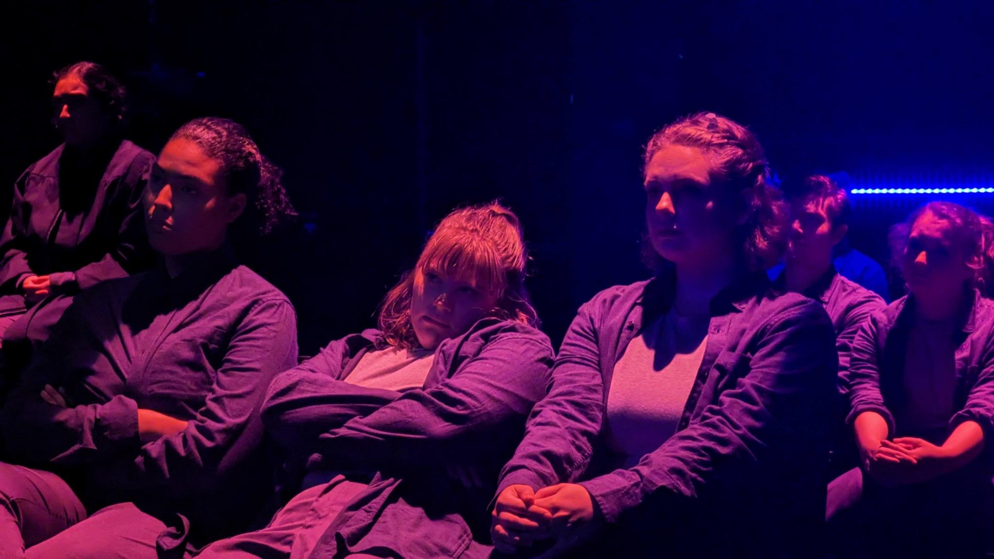 Pictured (from left to right): Janet Jurado, Yasmeen Harris, Maggie Jay, Kalyn Diercks, Lucas Pitt, Hannah Allie in UW-Parkside's production of The Laramie Project