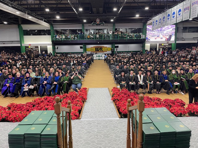 Chancellor Menke's view from the stage at the Fall 2023 commencement ceremony