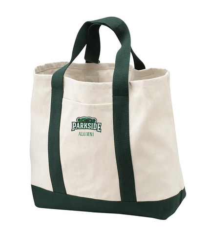 canvas with dark green twill shopping tote