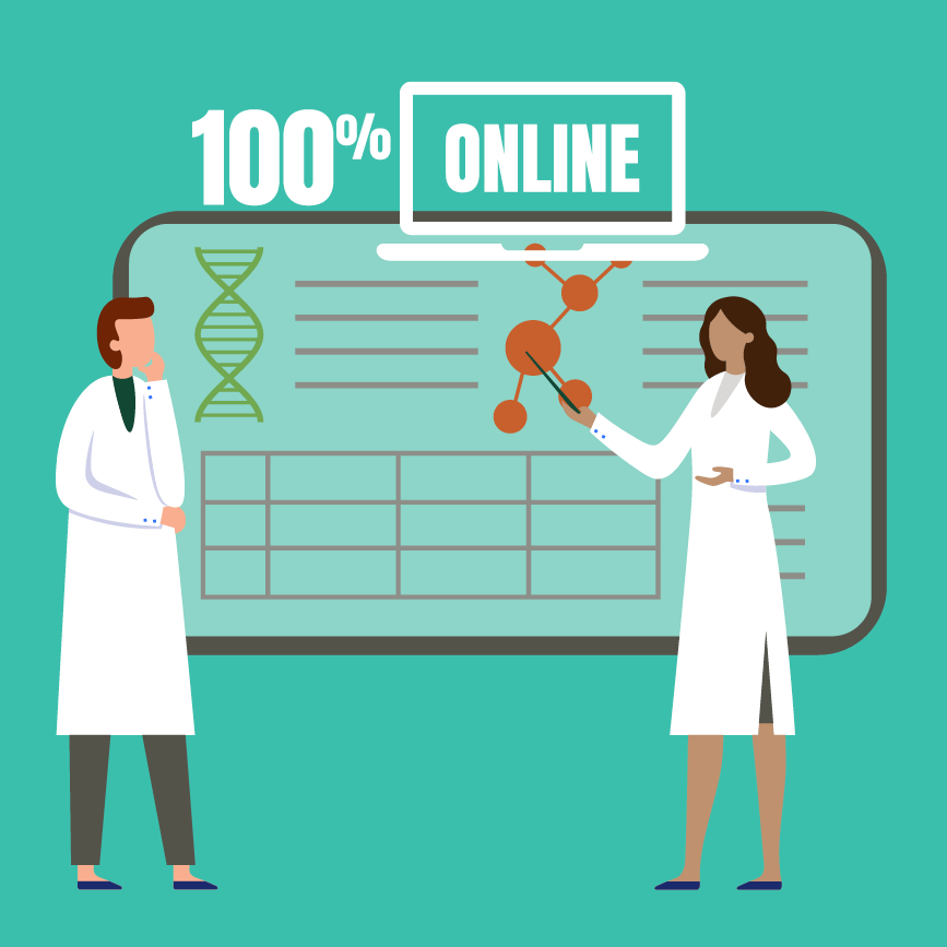 image of two scientist talking about data on a screen