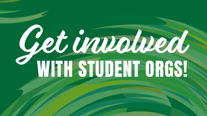 Get involved in student orgs text with swirl background