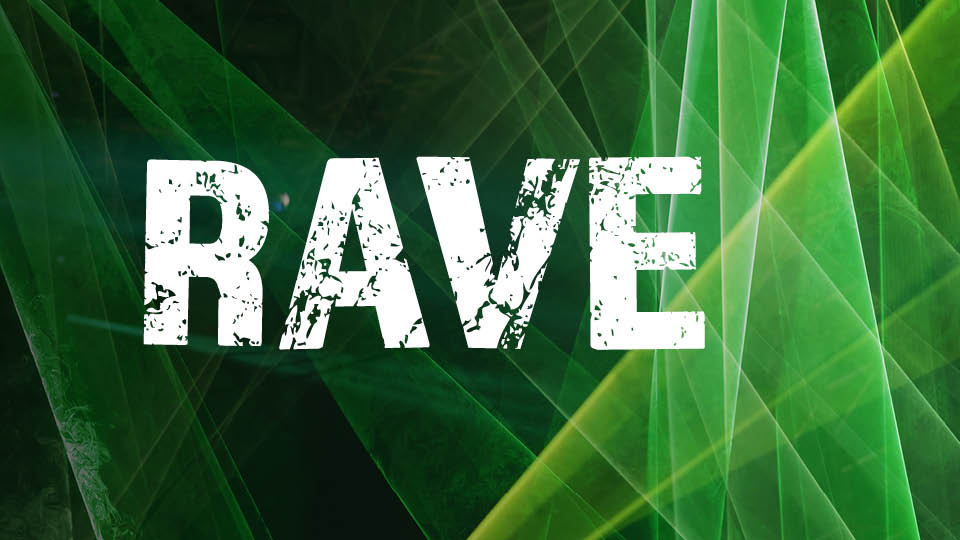 green laser background with RAVE word