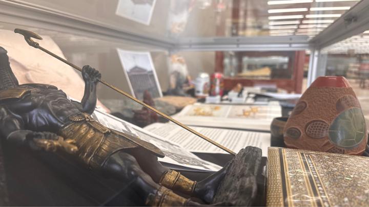 Collection of curiosities inside glass case