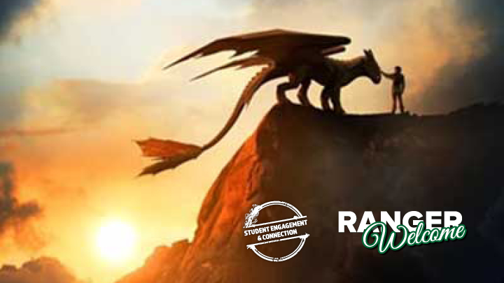 How to train you dragon movie silhoutte of the boy and a dragon on a mountain with the sunset