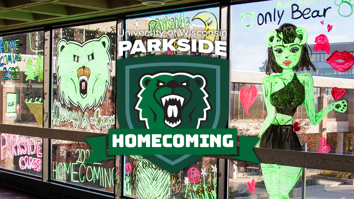 bridge window all painted brightly with the Homecoming logo