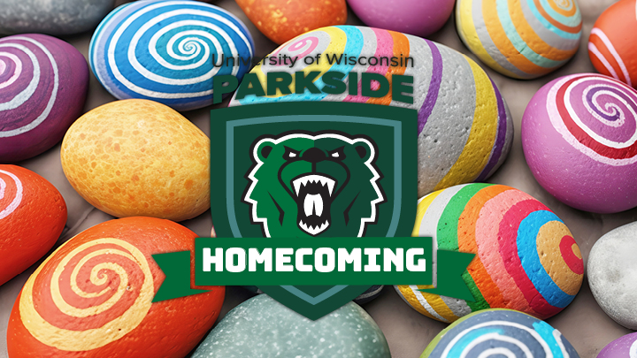 colorful painted rocks with homecoming logo