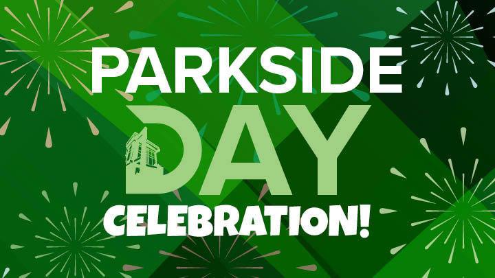 Parkside day logo with fireworks in the background
