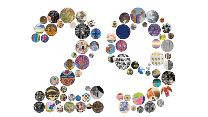 image of the number 29 created with circles containing varioius prints that are in the print show
