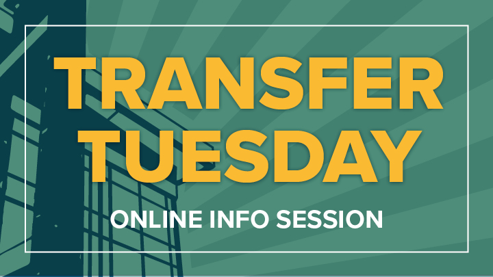 Transfer online info session text with green arrow