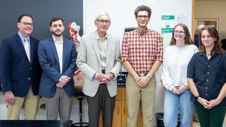 Photo (from left to right): Rep. Ben DeSmidt, Rep. Tip McGuire, Gov. Tony Evers, Dr. Christopher Noto, Holly Skinner, and Annette Barzano