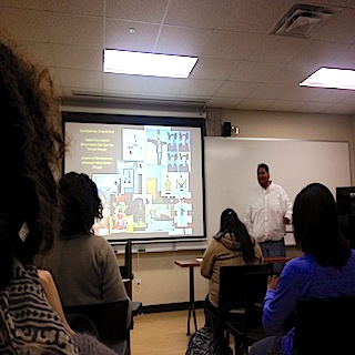 A full classroom enjoying and learning about Native American art during the Native Art Presentation with David Spencer.