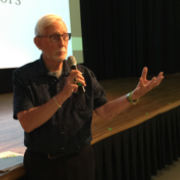 ALL member Moreau MacCaughey introducing a guest speaker for our bi-monthly lecture series held in the Student Center Cinema