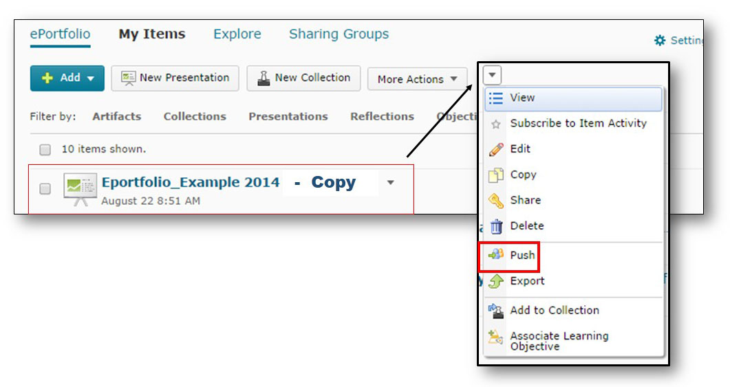 Pushing your ePortfolio Pushing your ePortfolio