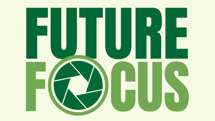 Future focus brand with the aperture icon in text