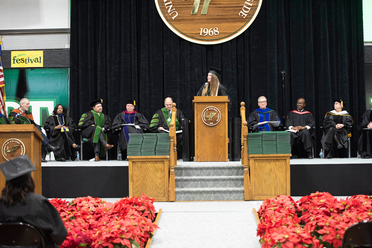 Phoebe Hillery speaks at Fall 2023 Commencement Ceremony