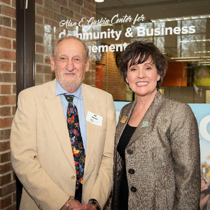 Former UW-Parkside Chancellor Alan Guskin and Chancellor Debbie Ford.