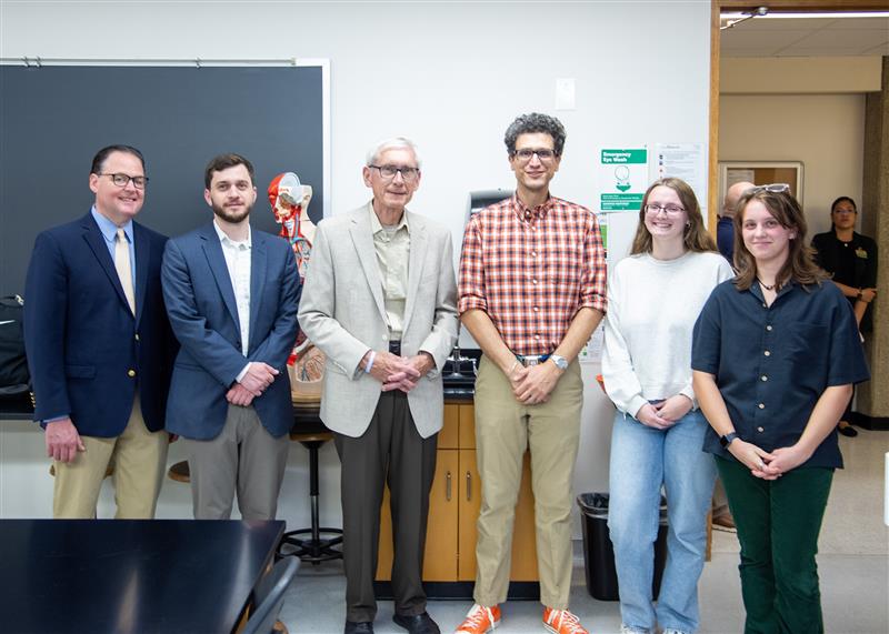 Photo (from left to right): Rep. Ben DeSmidt, Rep. Tip McGuire, Gov. Tony Evers, Dr. Christopher Noto, Holly Skinner, and Annette Barzano