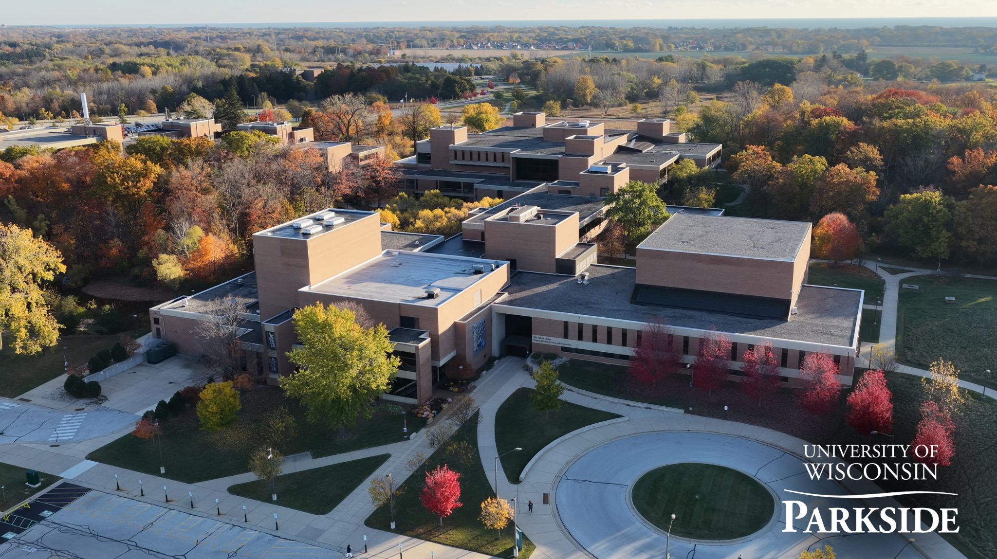 Drone photo of UW-Parkside's Rita Center for the Arts from above.