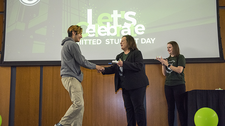 Newly admitted students cross the stage to acquaint themselves with their eventual graduation from UW-Parkside