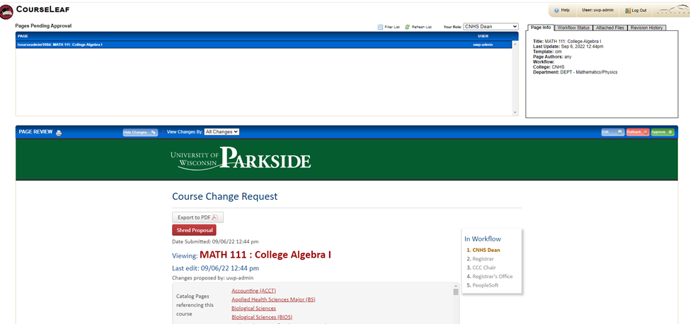 CIM Approver page