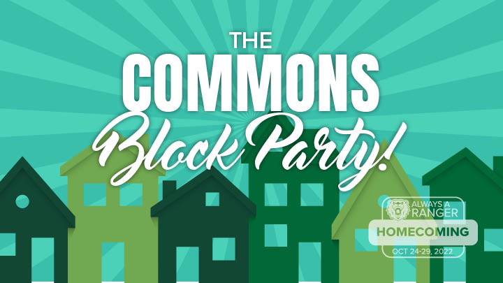 image of houses and blue sunburst block party