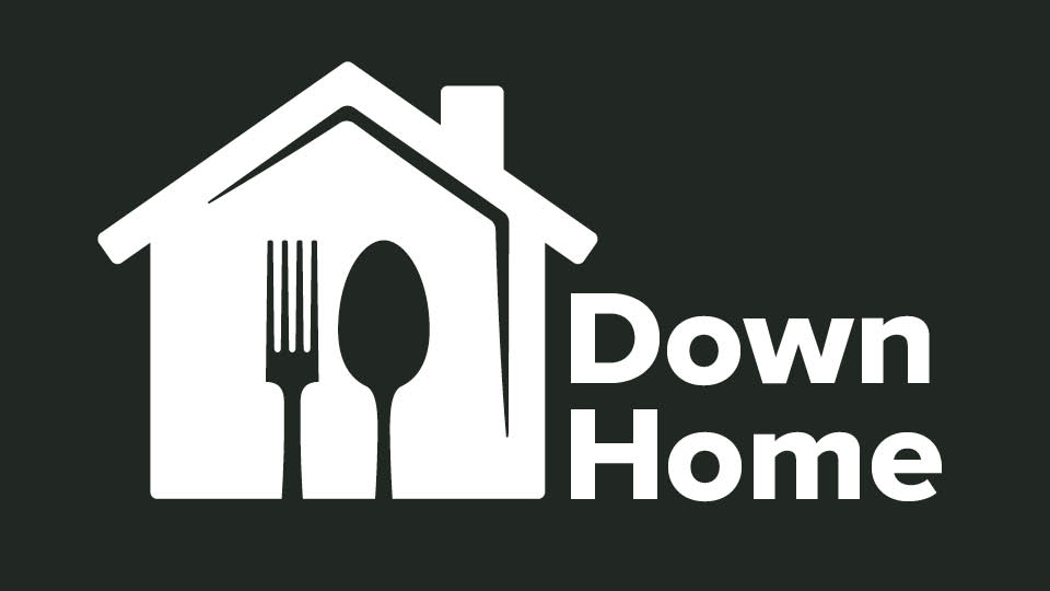 DOWN HOME MR down home icon of a house with fork and spoon silhouette