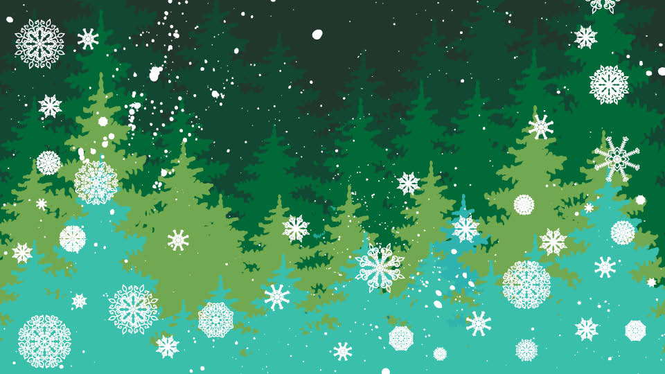layered trees with snowflakes