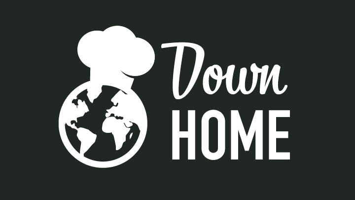 down home icon of a house with fork and spoon silhouette