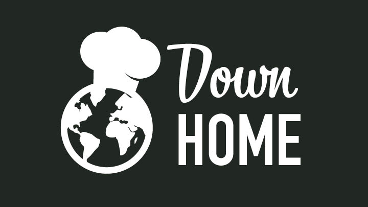 DOWN HOME MR down home icon of a house with fork and spoon silhouette