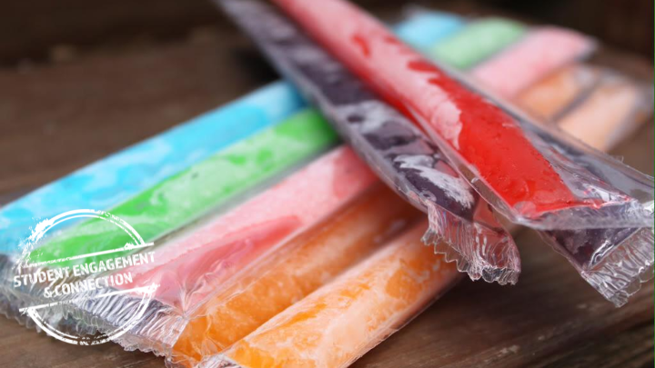 Photo of freezie pop treats. Photo includes logo that says Student Engagement & Connection.