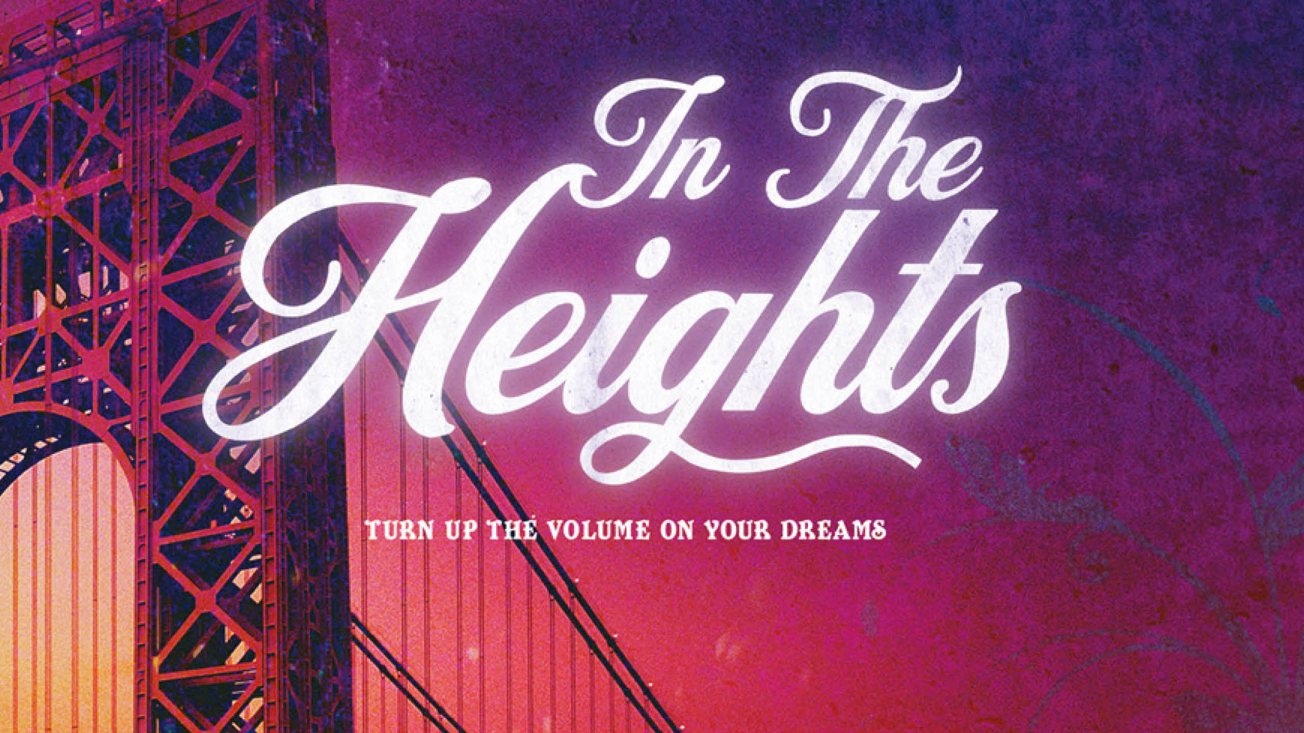 Image of In The Heights branding with Brooklyn bridge in background