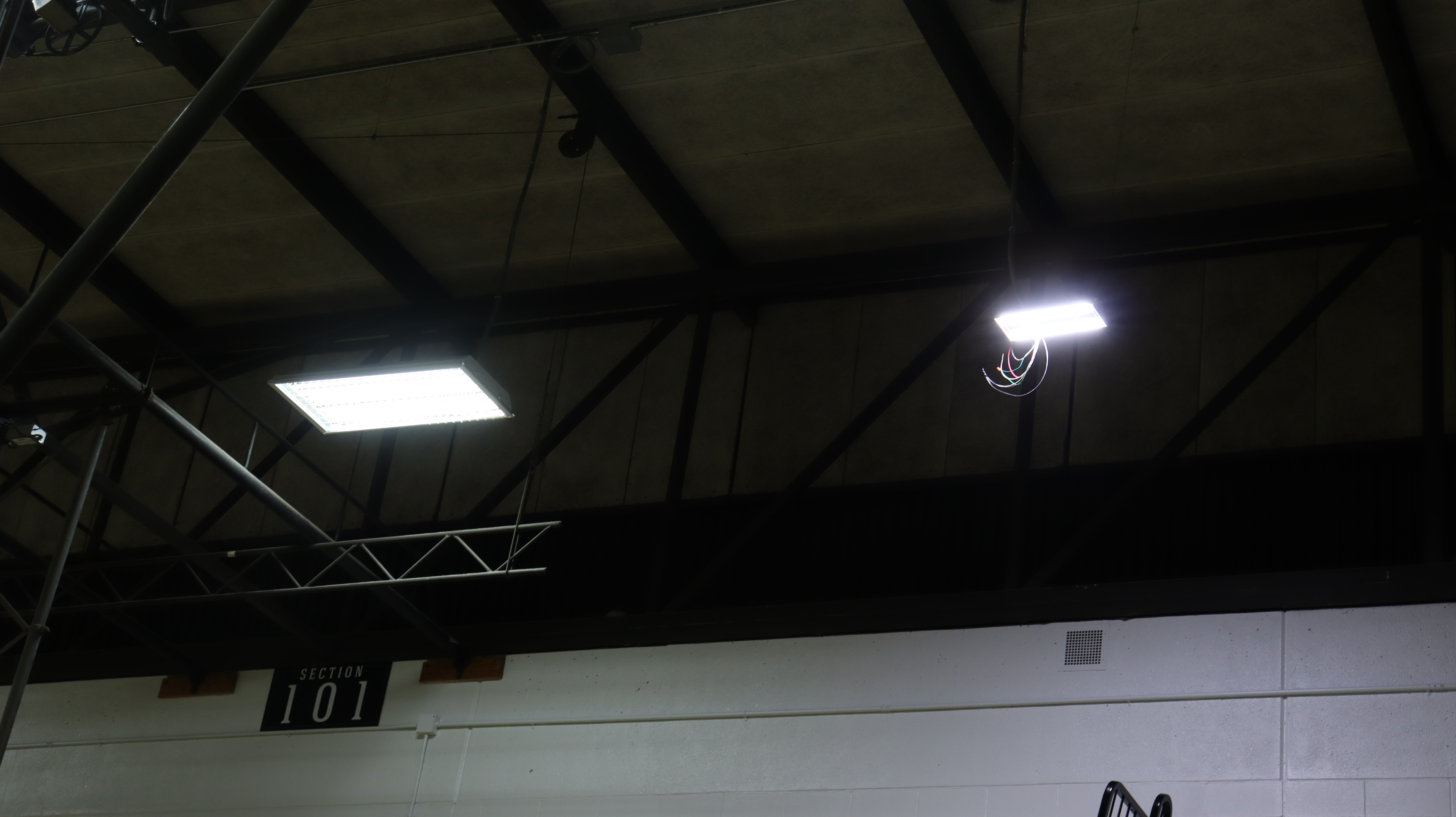 Old light fixture (left), New energy efficient light fixture (right)