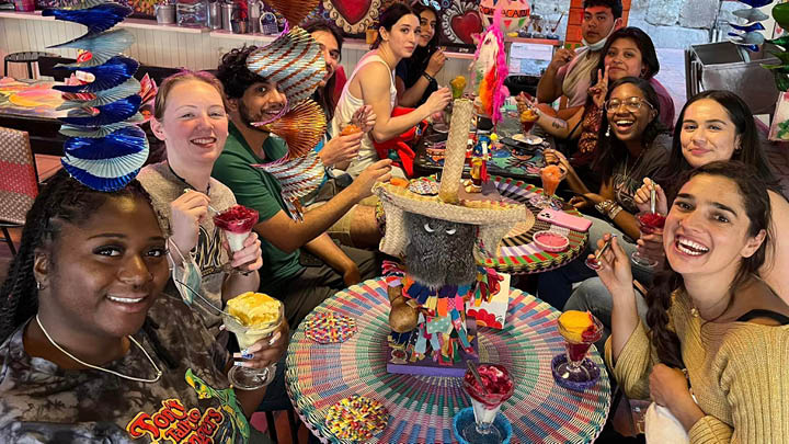image of Parkside students at a festive dining table in Mexico