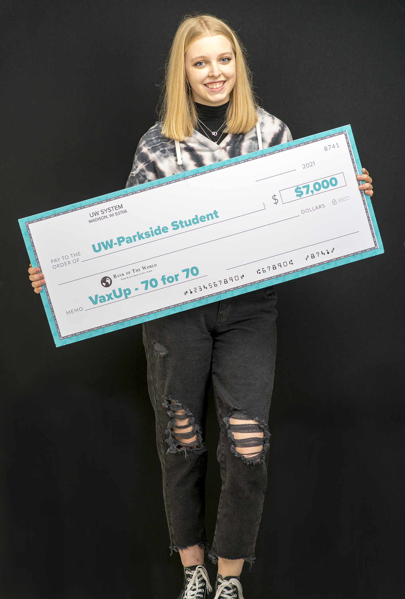  Jen Shaffer, UW-Parkside student and one of the three winners of a $7,000 Vax Up! Scholarship 