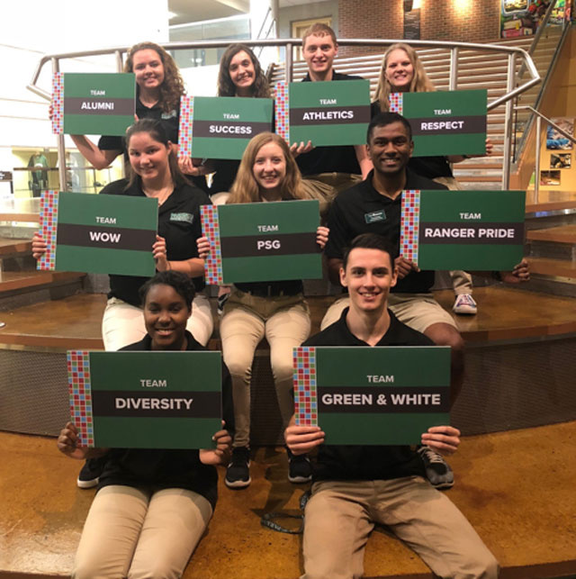 Orientation leaders on stairs