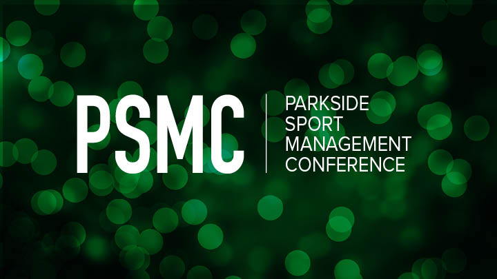 green confetti background with Parkside Sport Management conference text
