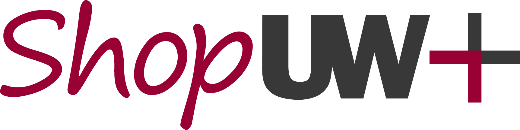 ShopUW+ Red and Black ShopUW+ logo