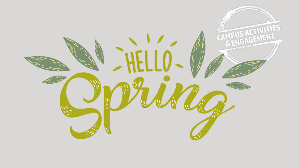 image of cute spring words with leaves, new bud greens