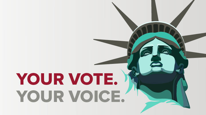 YOUR VOTE YOUR VOICE, with an image of the Statue of Liberty