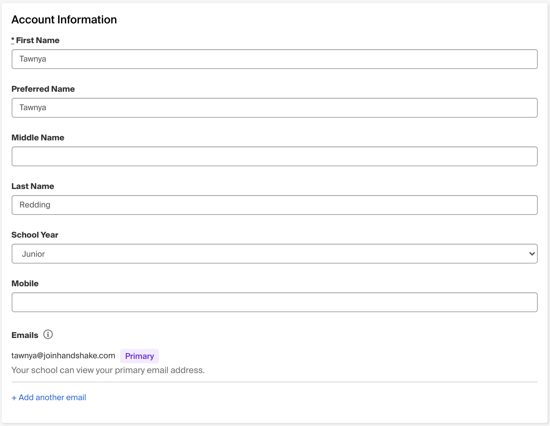 account information handshake