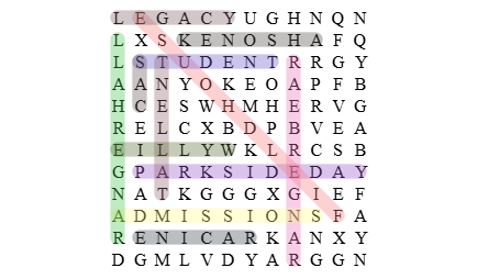 word search answers highlighted in various colors. 