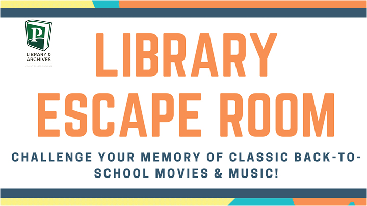 orange font white background library escape room