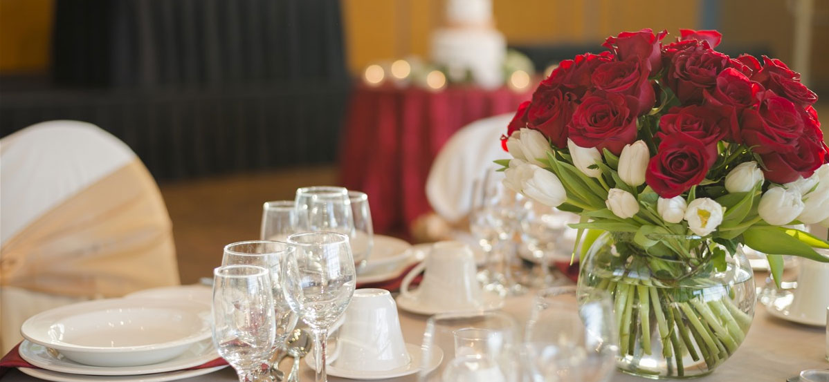 table set for wedding guests