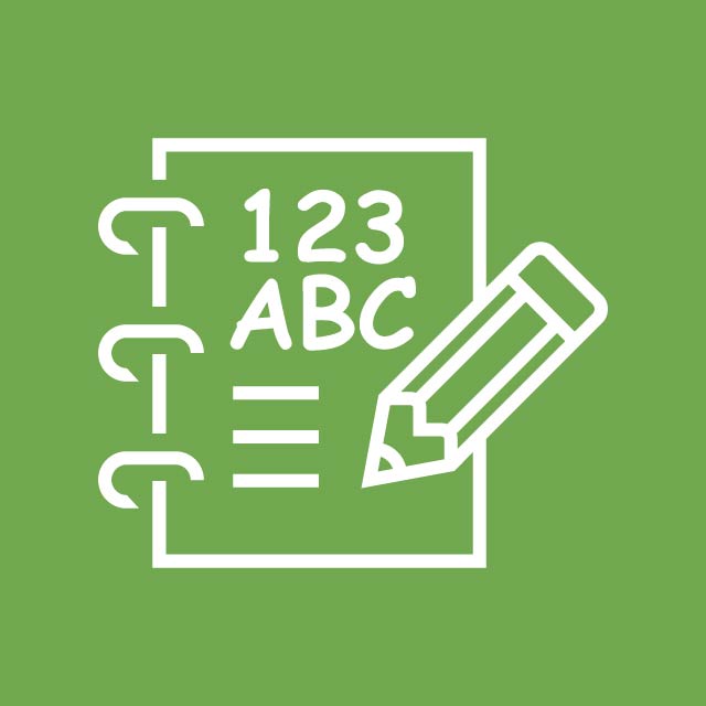 K-12 Education Icon - represented by a spiral notebook with &quot;ABC&quot; and &quot;123&quot; inscribed