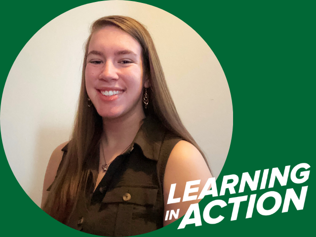 UW-Parkside student, Madde Koenig, poses for her headshot for her Learning in Action story.