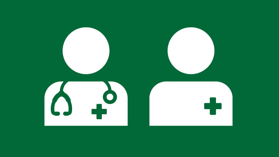 Icon with two people, one dr and an assistant