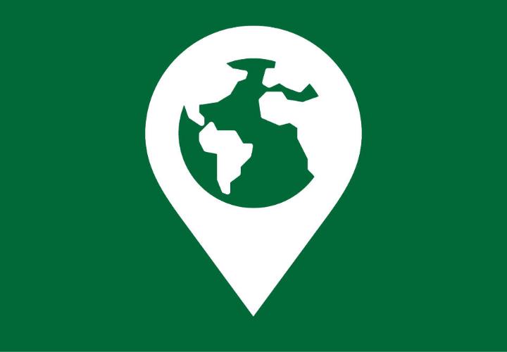 Map locater icon with world inside
