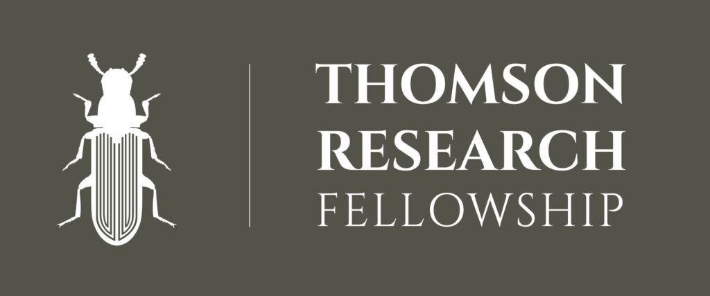 Header image. Depicts a beetle on the left side of the image, a page break splitting the image in two, and text that says Thomson Research Fellowship.